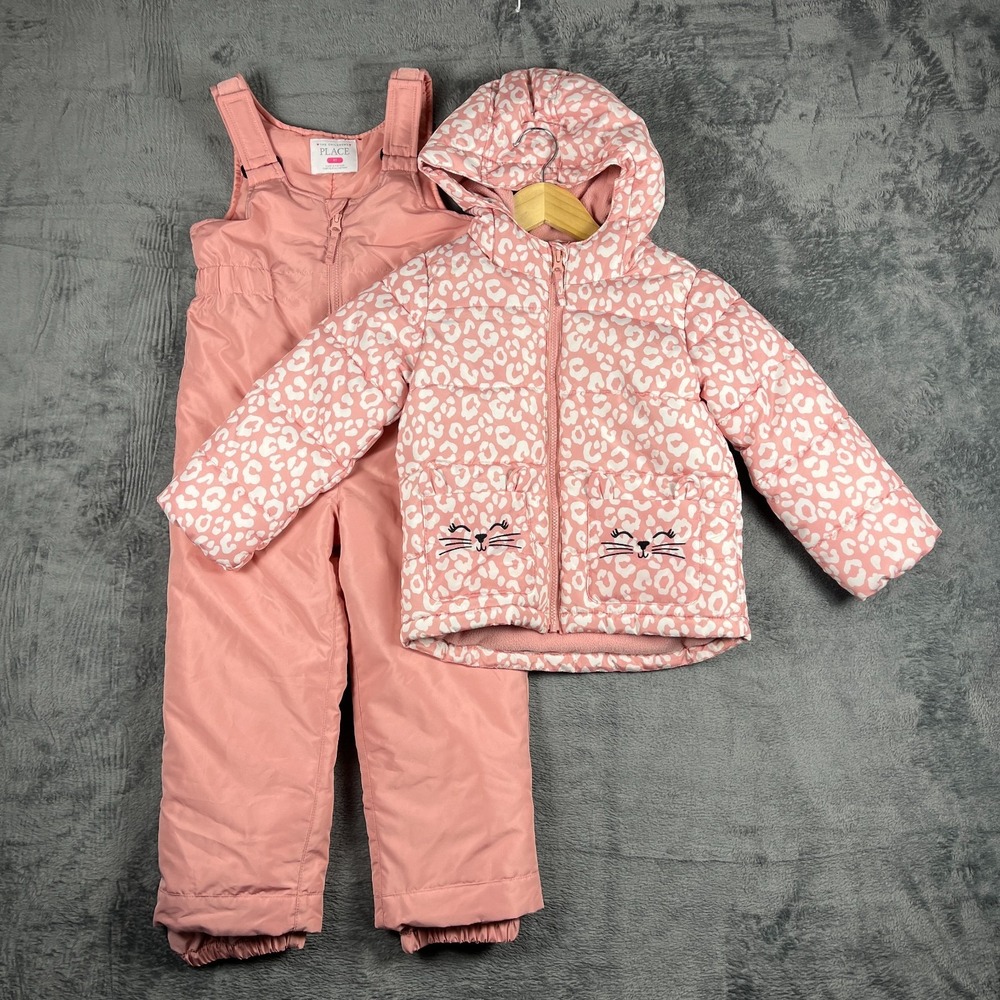 The Childrens Place 2 Piece Snow Set Girl Toddler 5 Pink Leopard Water Repellent